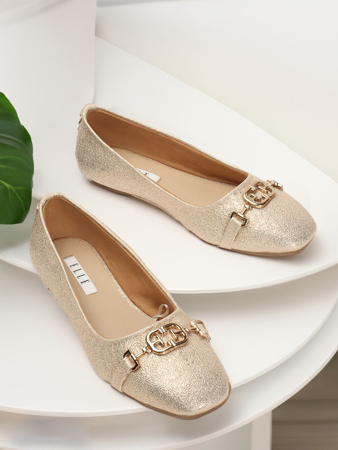 ELLE Square Toe Shimmer Embellished Ballerinas