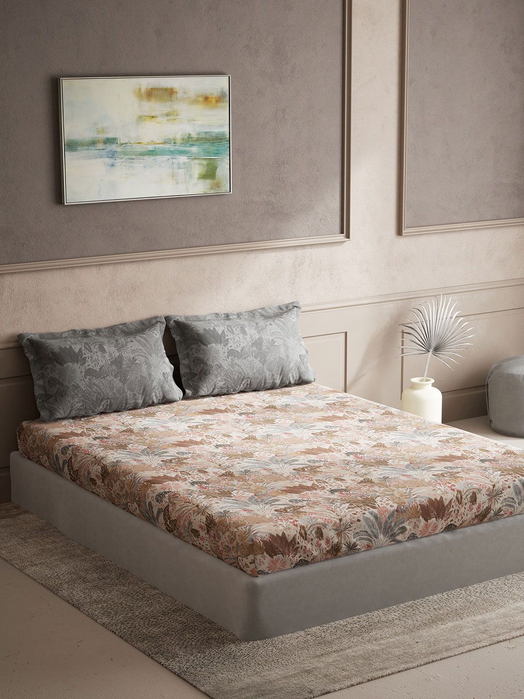DDecor Live Beautiful Pink Floral Cotton 144 TC Queen Bedsheet with 2 Pillow Covers-108 x 100 inches