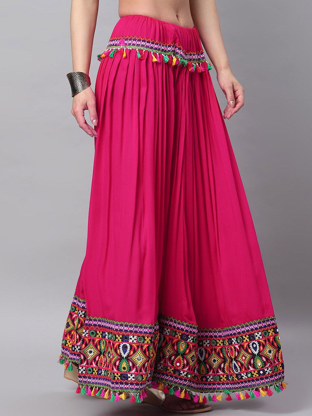 Buy BANJARA INDIA Embroidered Flared Maxi Skirt With Tassels