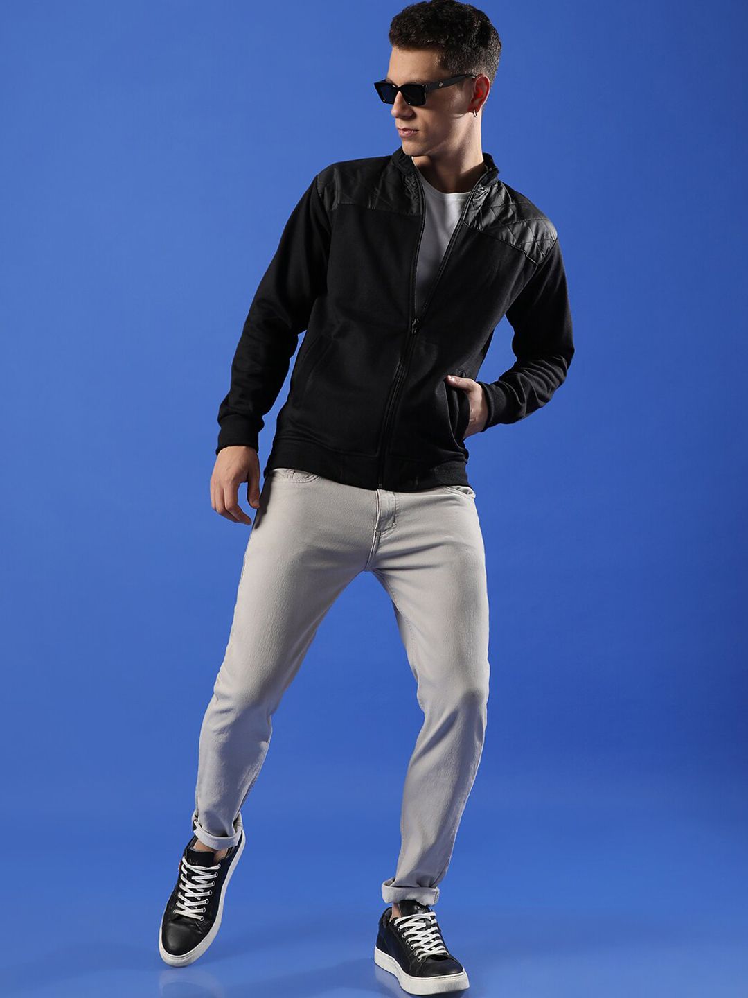 CAHOOT Campus Sutra Black Mock Collar Windcheater Cotton Bomber Jacket