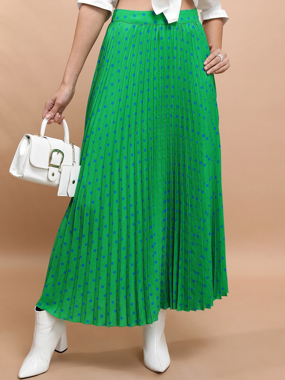 Tokyo Talkies Polka-Dot Printed Pleated A-Line Maxi Skirt Price in India