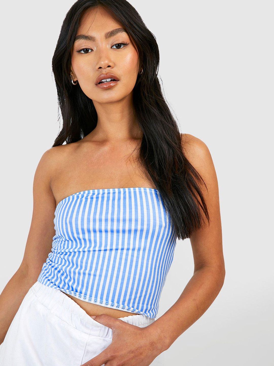 Boohoo Strapless Striped Tube Crop Top Price in India