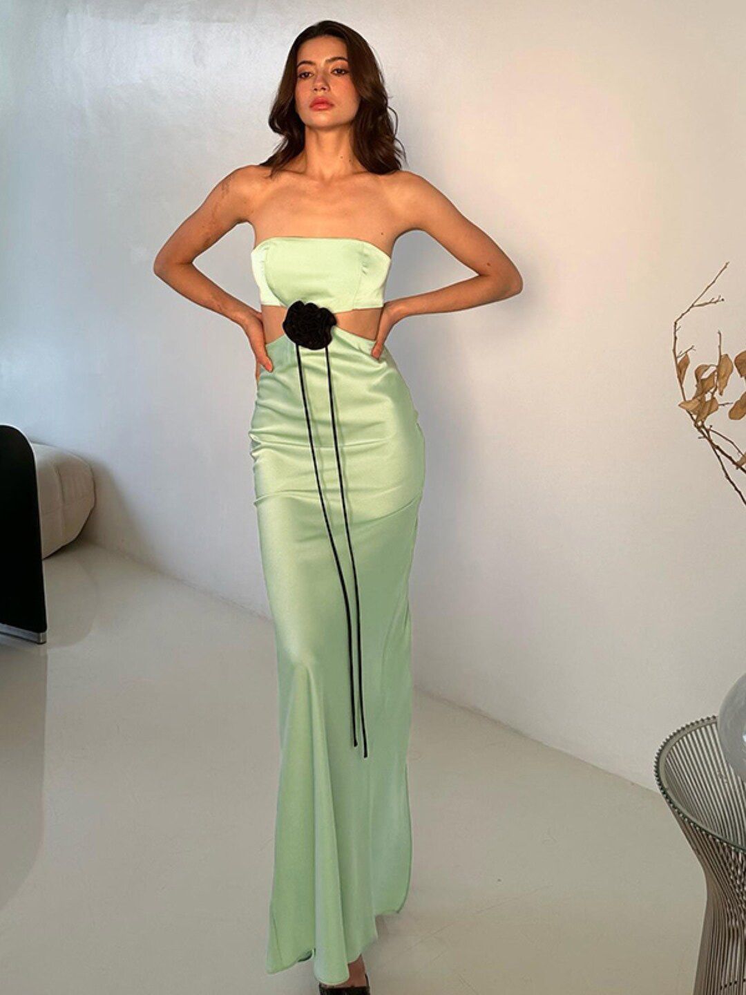 StyleCast Green Sleeveless Slit Cut-Outs Maxi Dress Price in India