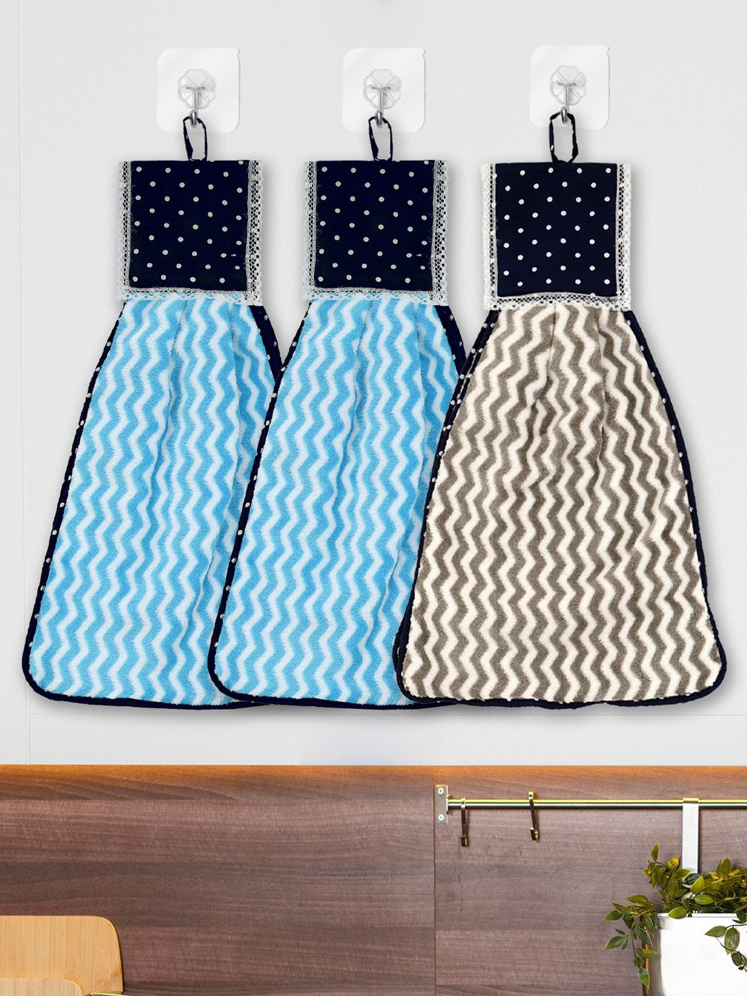 Kuber Industries 3 Pieces  Printed Cotton 120 GSM Hanging Kitchen Hand Towel