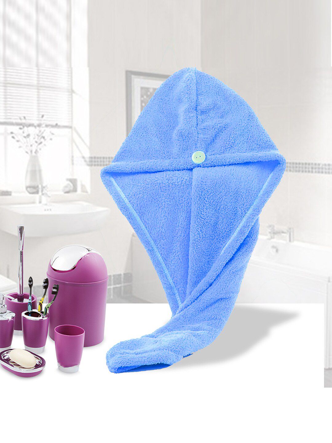 Kuber Industries Blue 2 Pieces 120 GSM Cotton Hair Wrap Towels