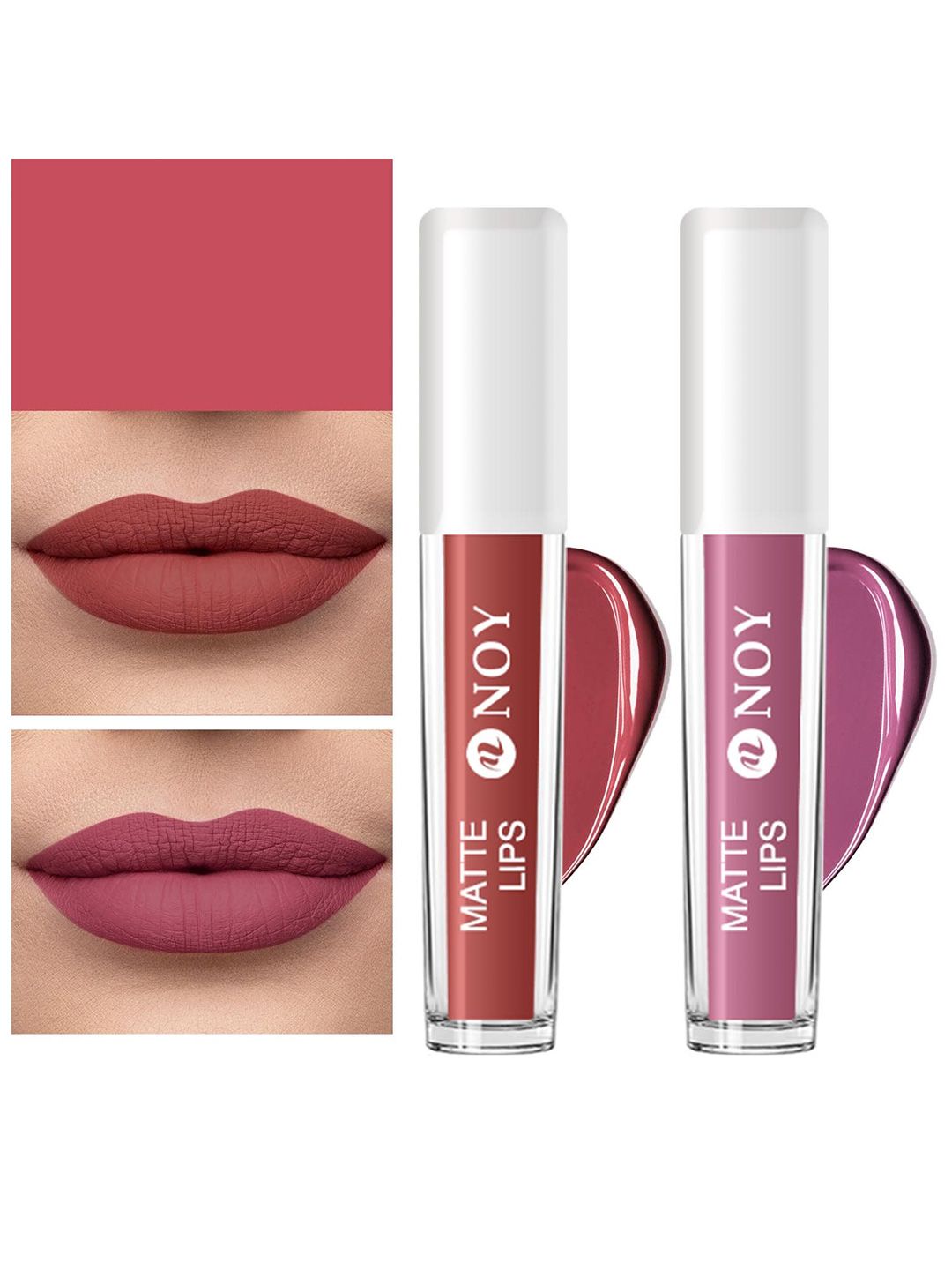 NOY Set Of 2 Matte Lips Lightweight Liquid Lipstick 4ml Each - Brown Nude-Nude Pink