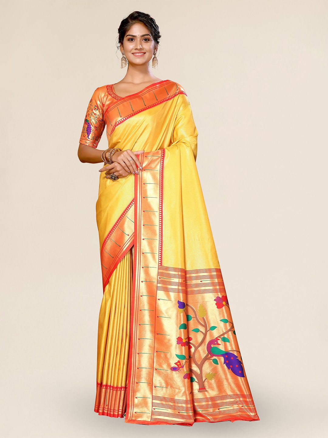 DIVASTRI Ethnic Motif Woven Design Zari Paithani Saree Price in India