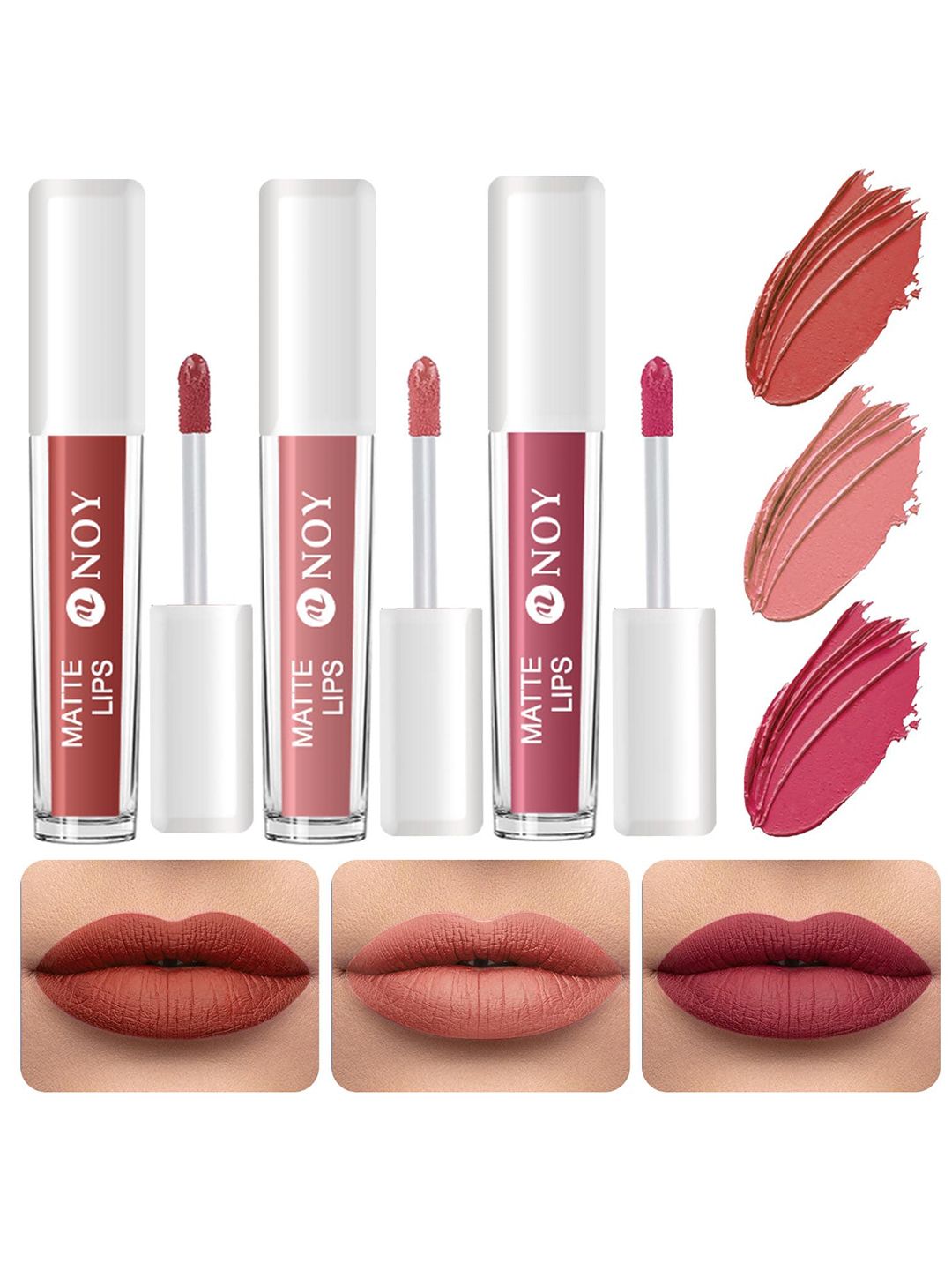 NOY Set of 3P Matte Lips Lightweight Liquid Lipstick 4ml Each -Brown Nude-Nude- Mauve Nude