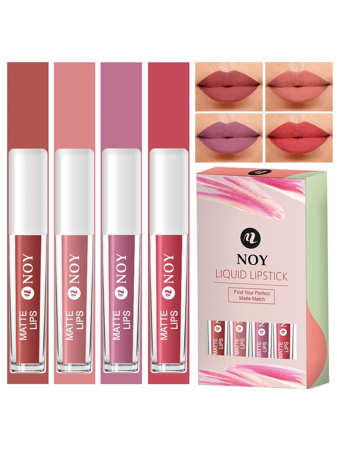 NOY Set of 4Pcs Matte Lips Liquid Lipstick 4ml Each - Brown Nude-Nude-Nude Pink-Tan Nude