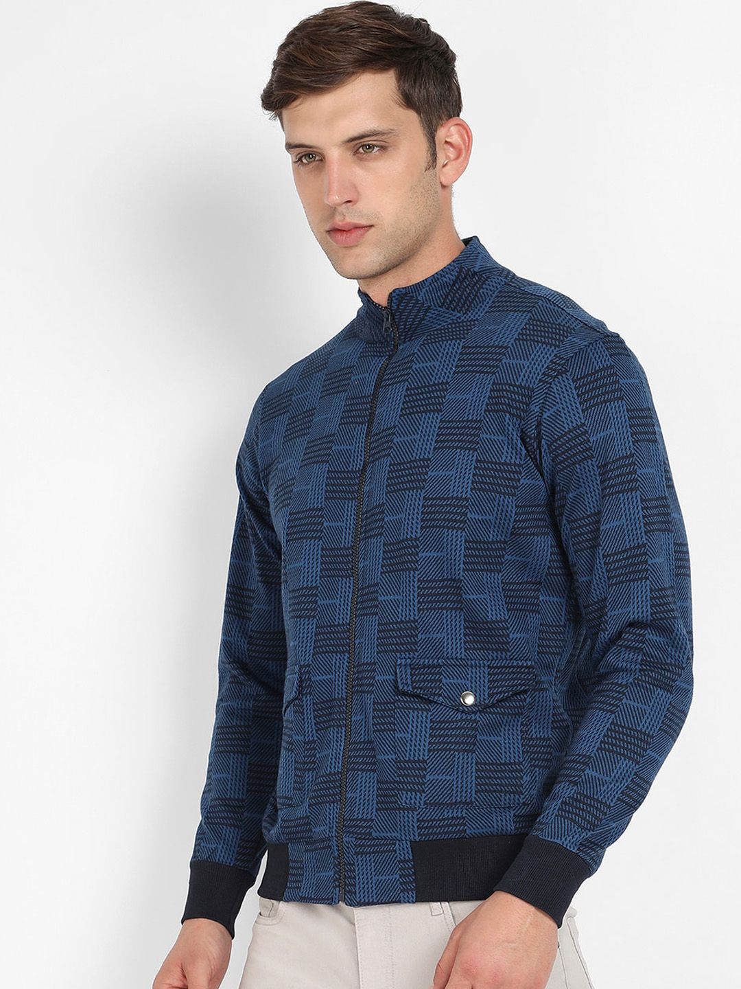 CAHOOT Men Blue Checked Windcheater Jacket