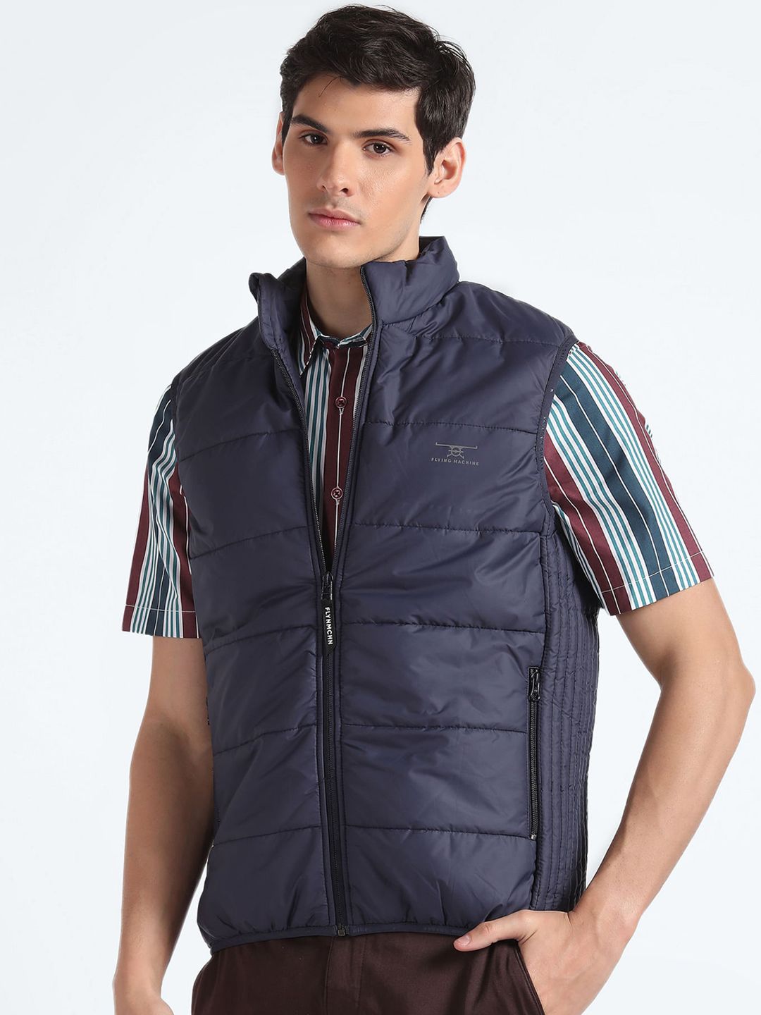 Flying Machine Stand Collar Sleeveless Padded Jacket