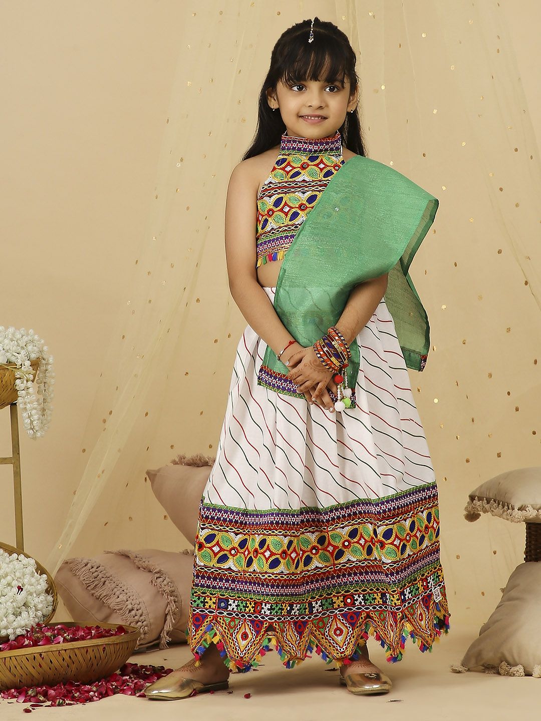 KID1 Girls Embroidered Mirror Work Ready to Wear Lehenga & Blouse With Dupatta Price in India