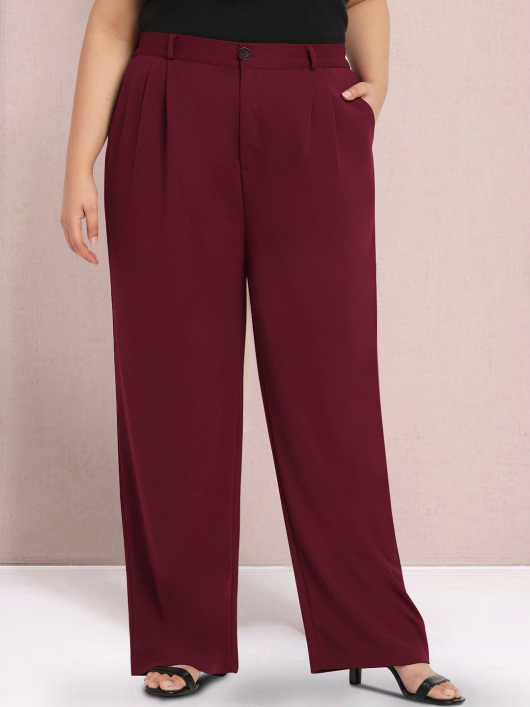 wild U Women Relaxed Straight Fit High-Rise Pleated Parallel Trousers Price in India