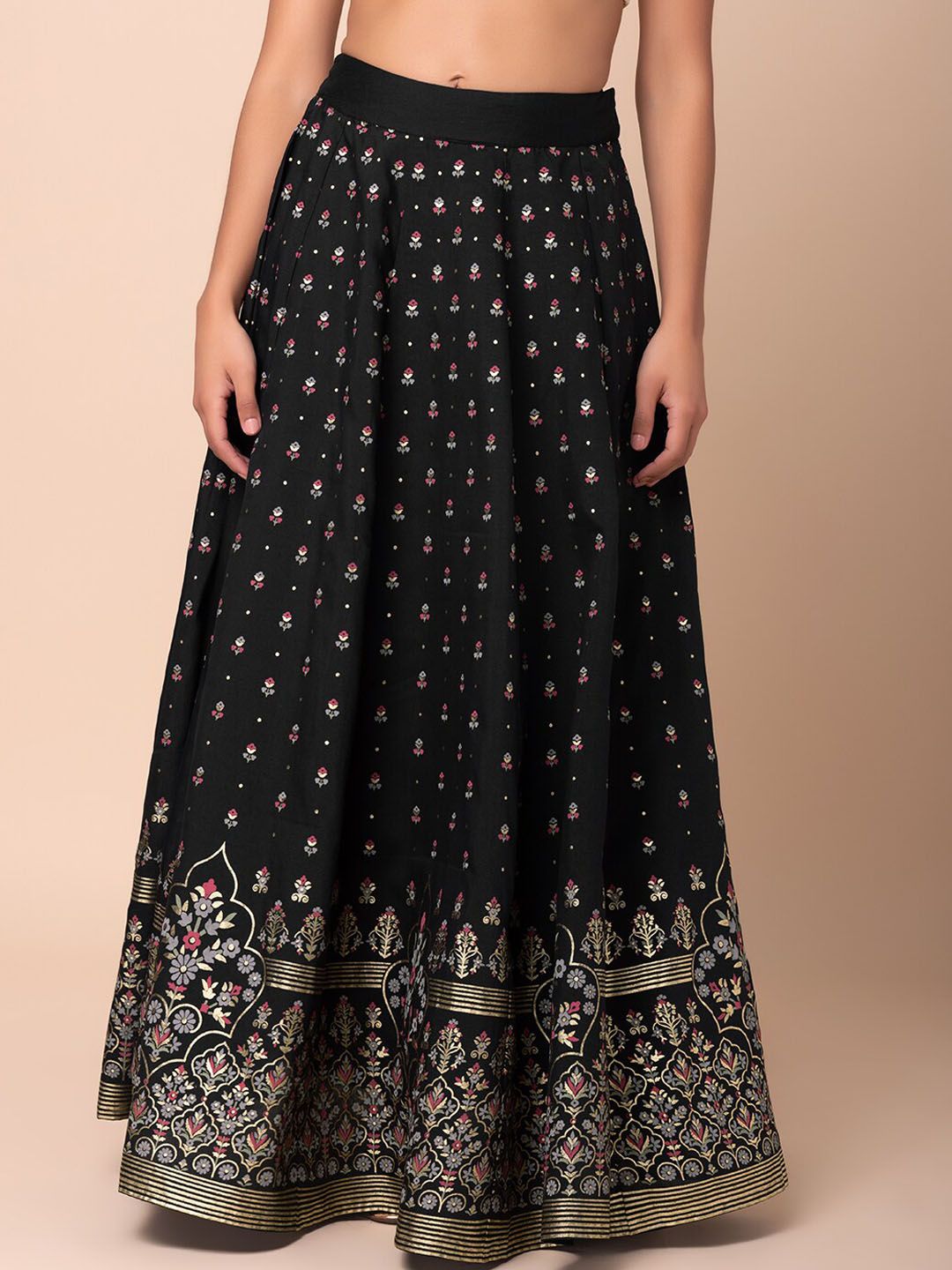 INDYA Floral Foil Printed Flared Skirt Price in India