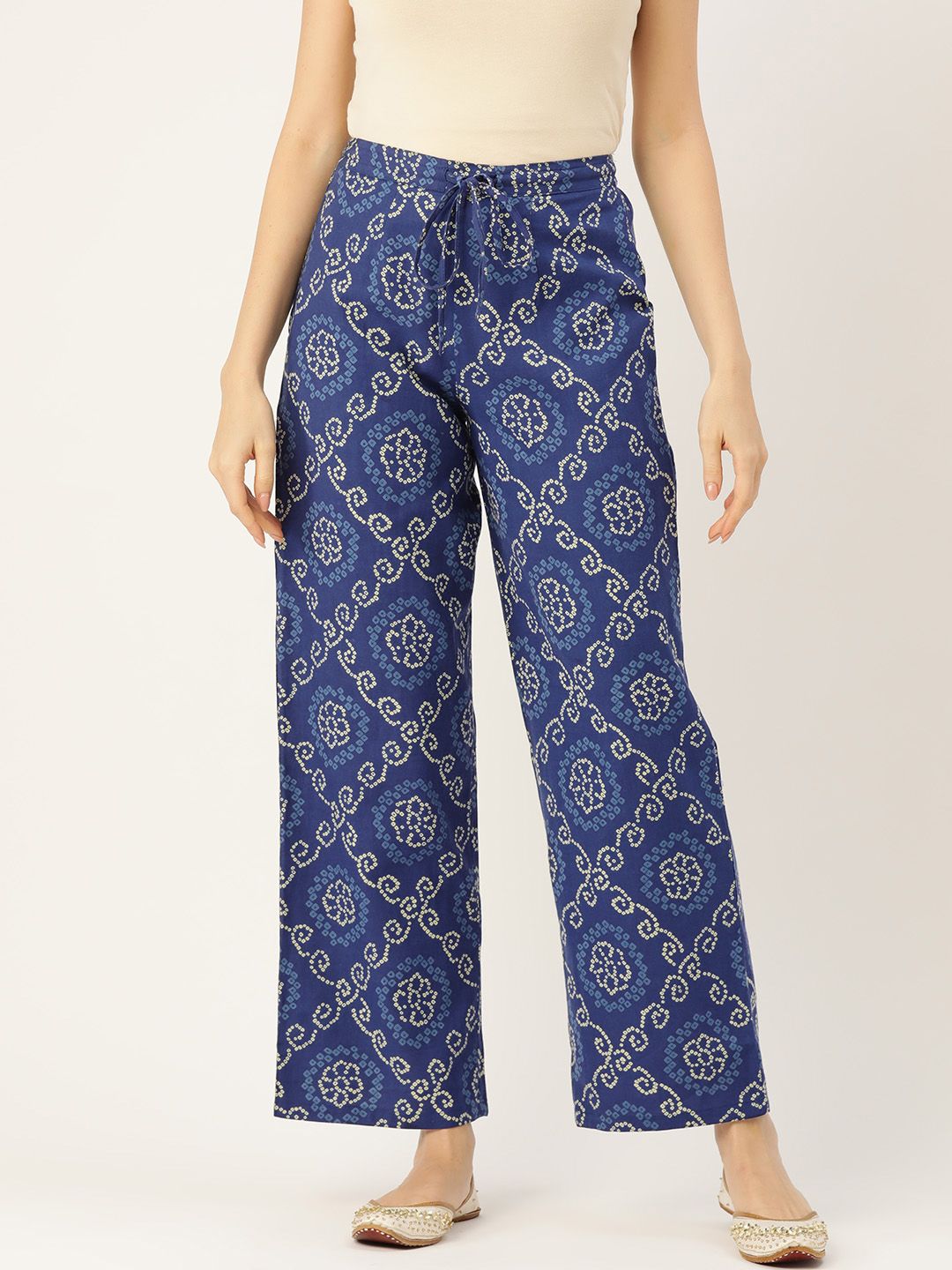 Rue Collection Women Ethnic Motifs Printed Smart Straight Fit Trousers Price in India