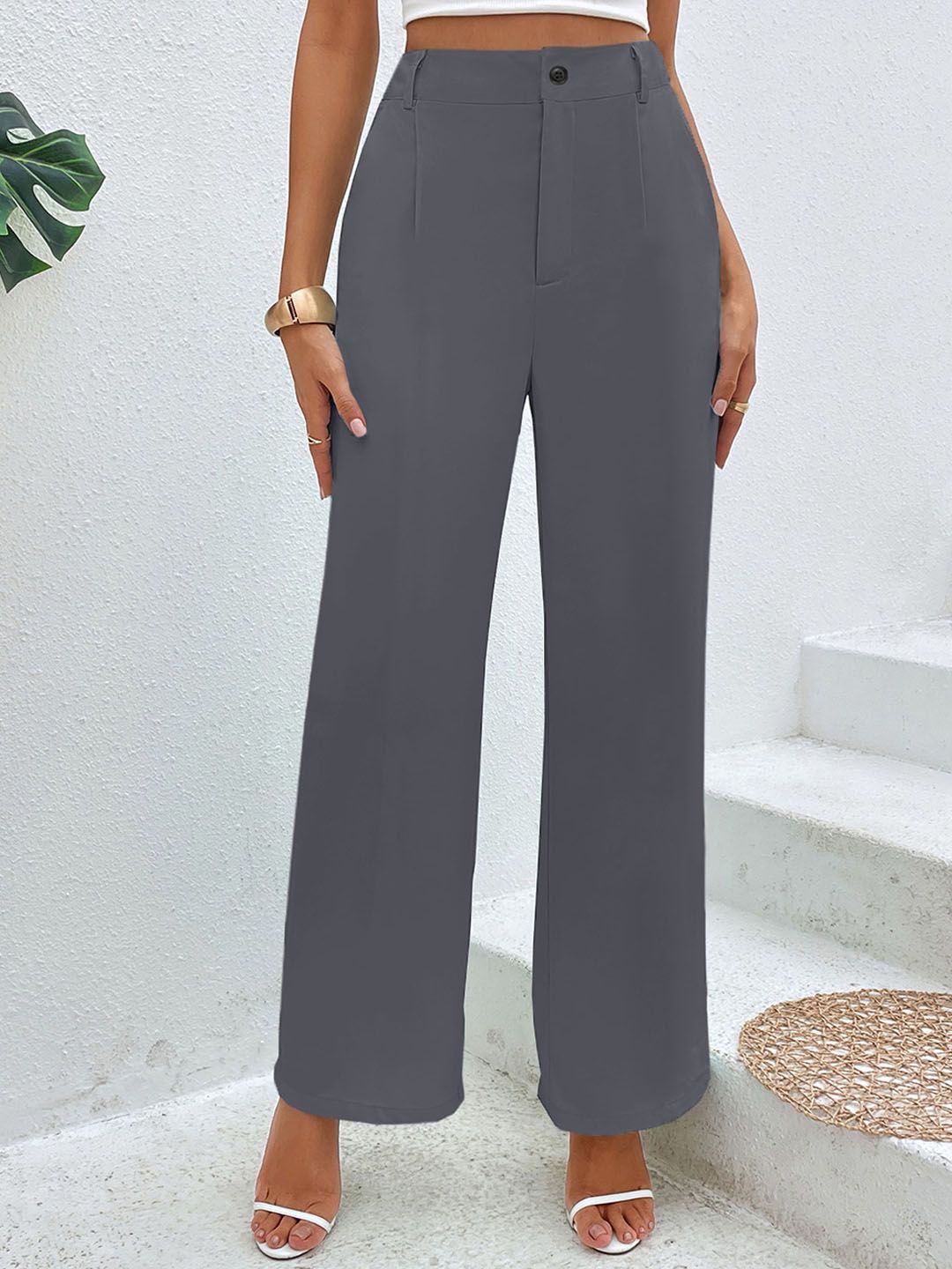 FAVRIZ Women High Rise Pleated Parallel Trousers Price in India