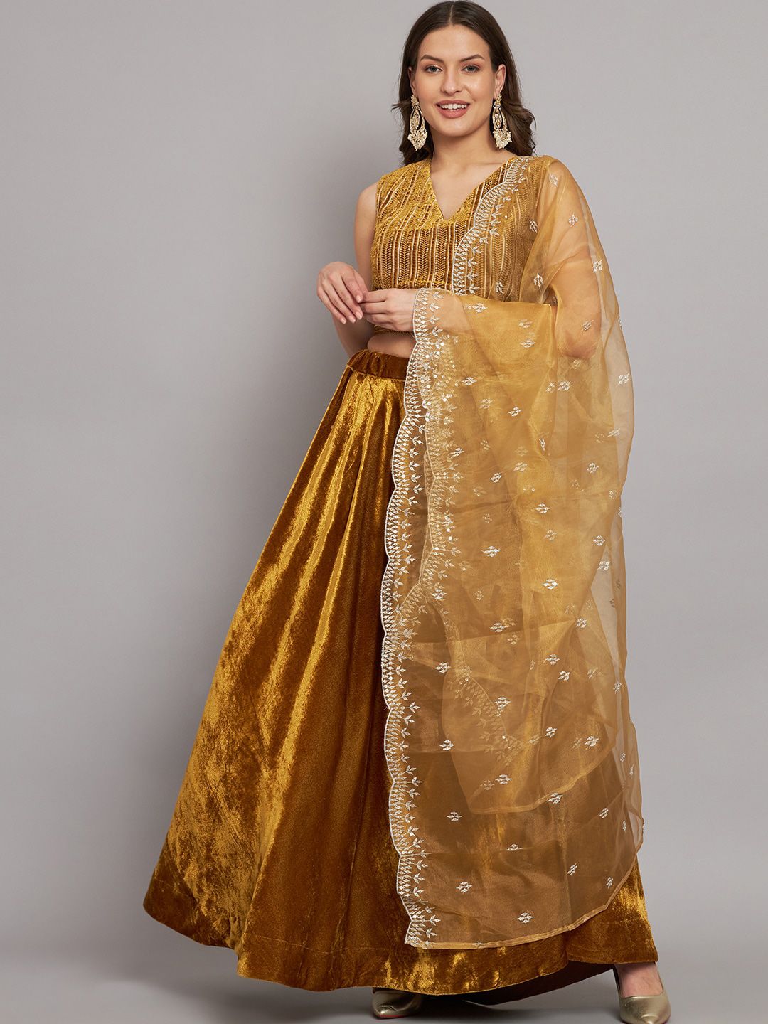 KALINI Gold-Toned & Silver-Toned Embellished Sequinned Ready to Wear Lehenga & Blouse With Dupatta Price in India