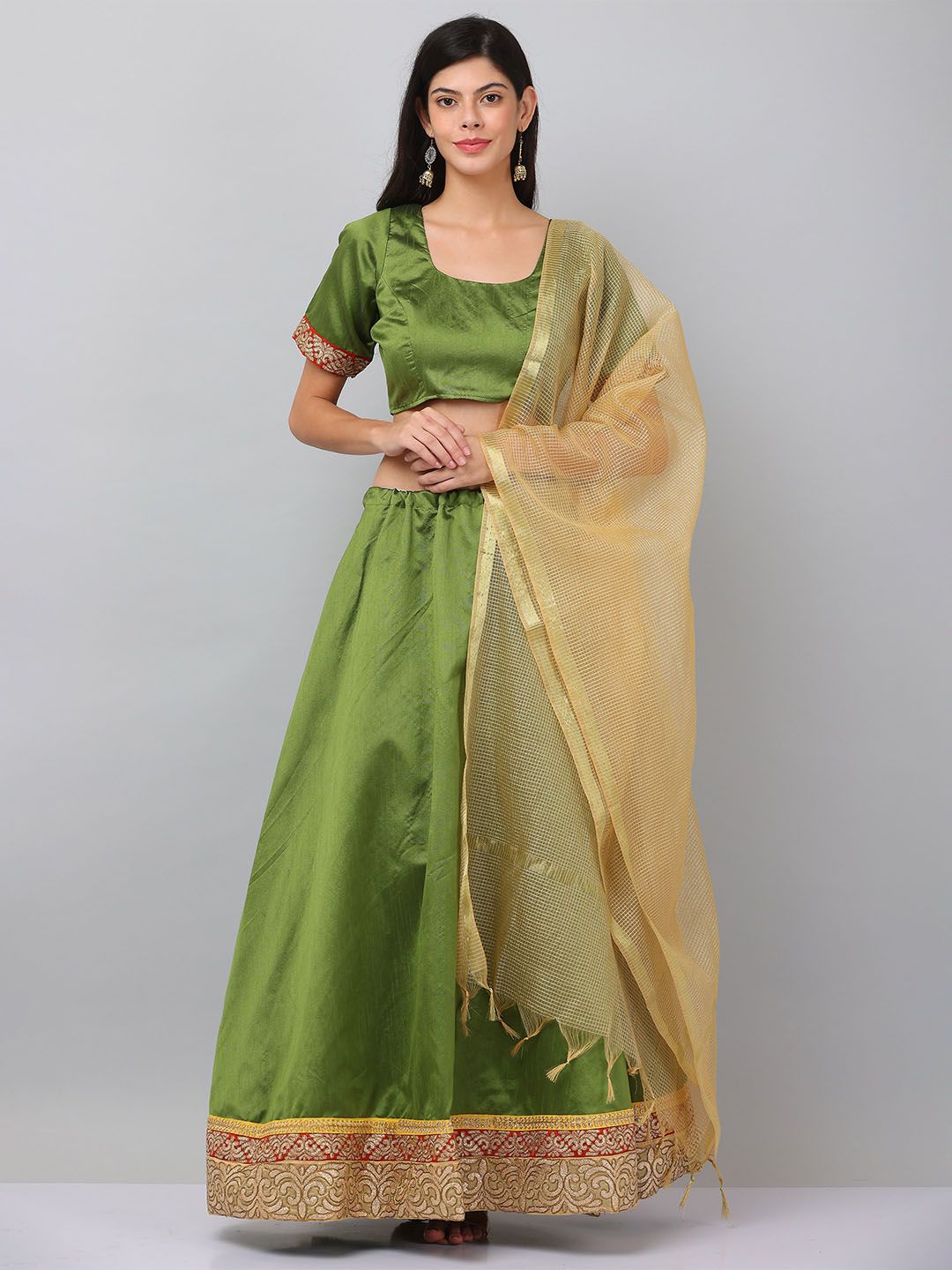 KAANCHIE NANGGIA Green & Gold-Toned Ready to Wear Lehenga & Blouse With Dupatta