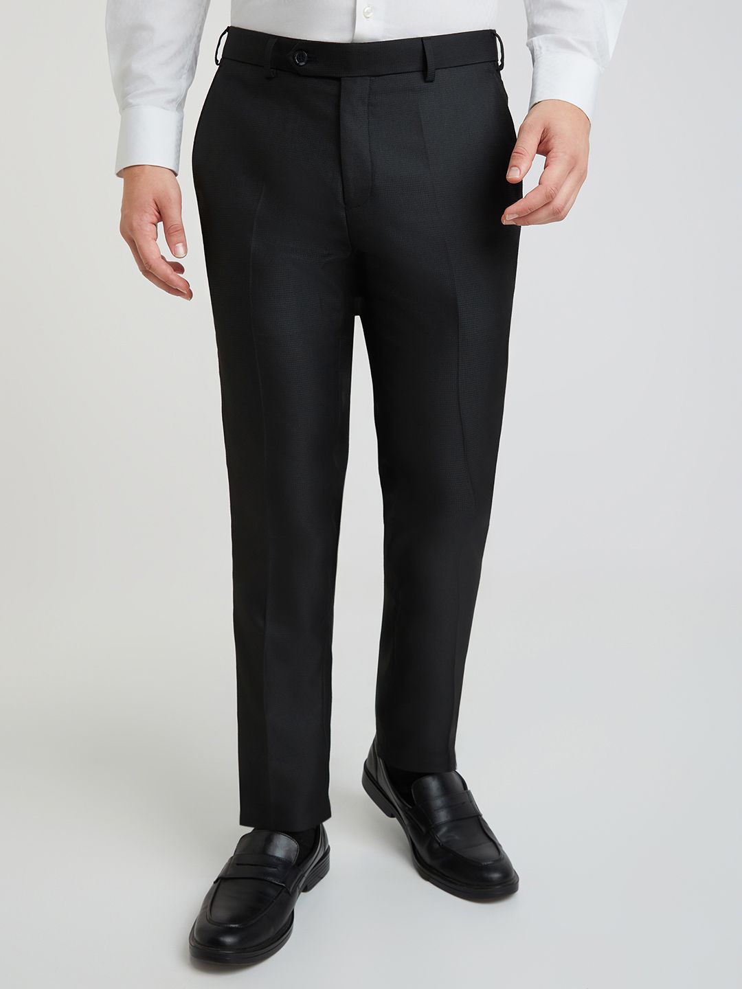 Raymond Men Textured Mid-Rise Slim Fit Formal Trousers