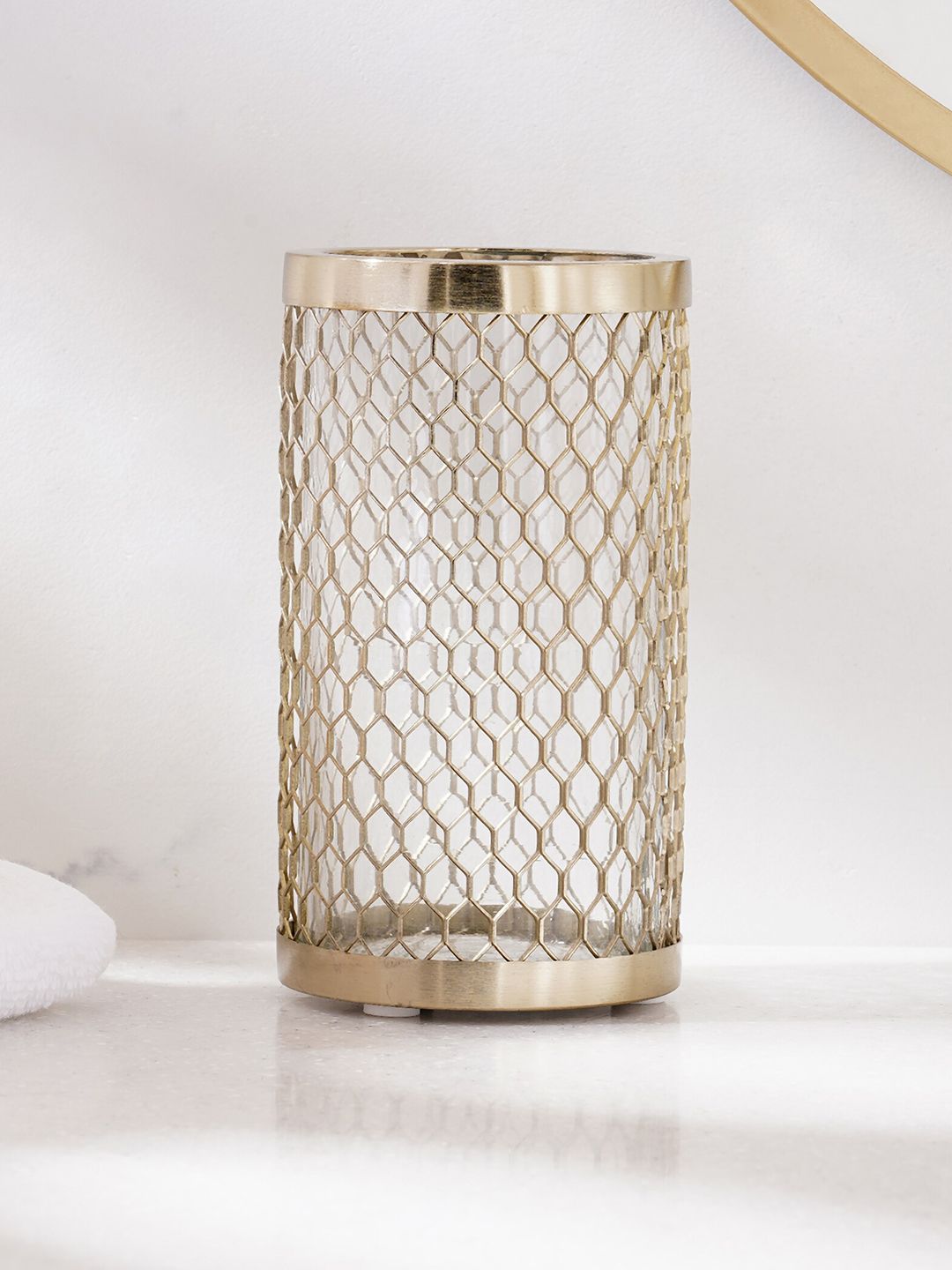 Home Centre Gold Toned Cage Glass Glossy Tumbler