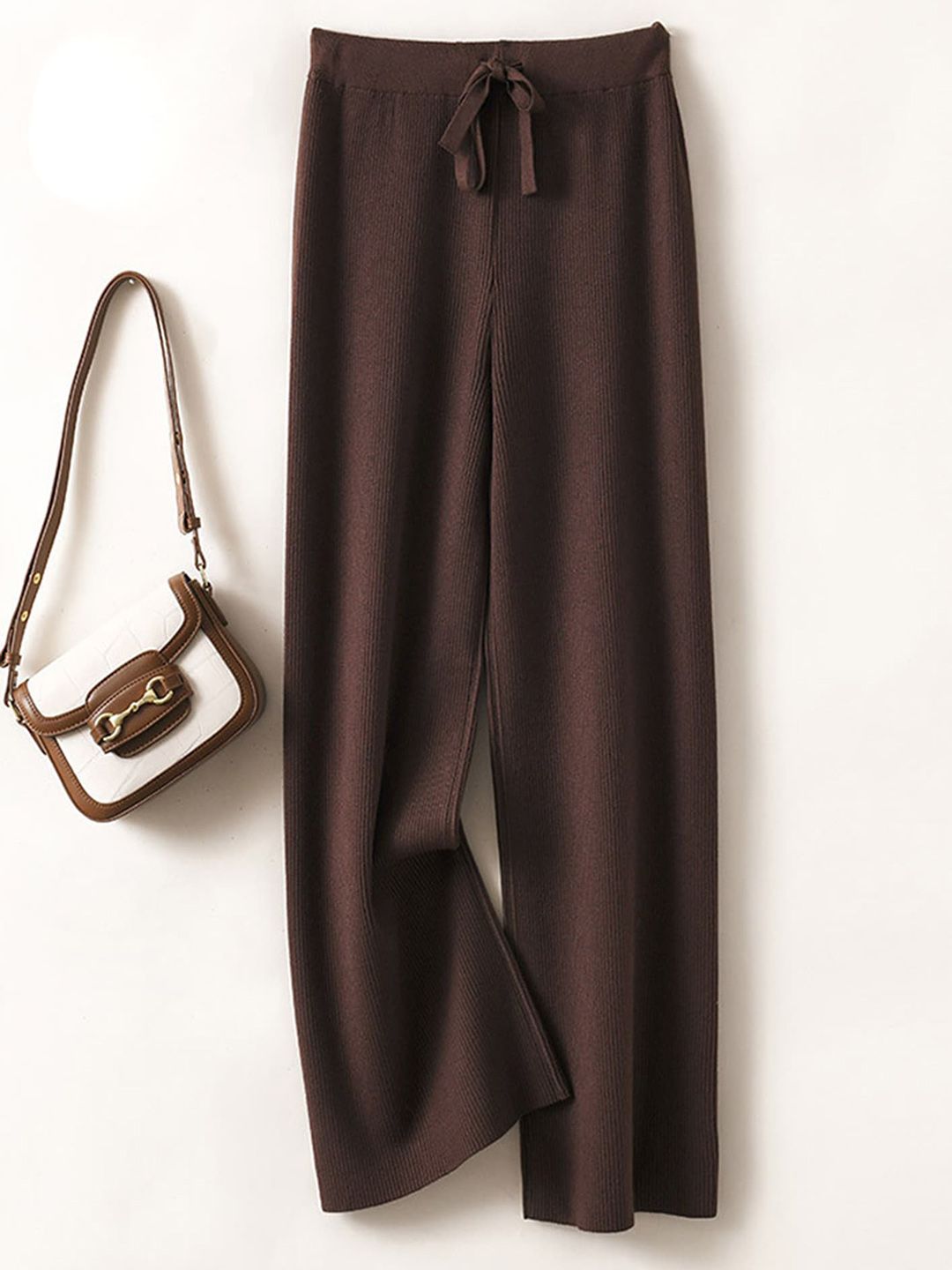 LULU & SKY Women Brown Straight Fit High-Rise Trousers Price in India