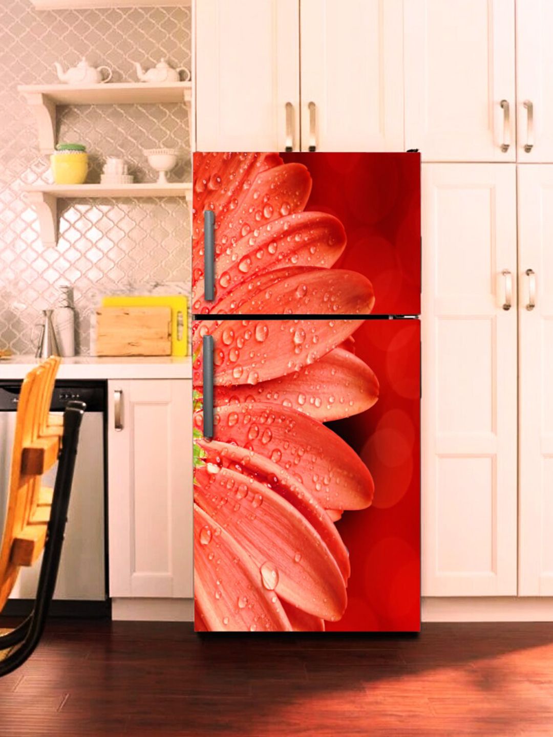WallDaddy WallDaddy Red Floral-Printed Refrigerator Sticker