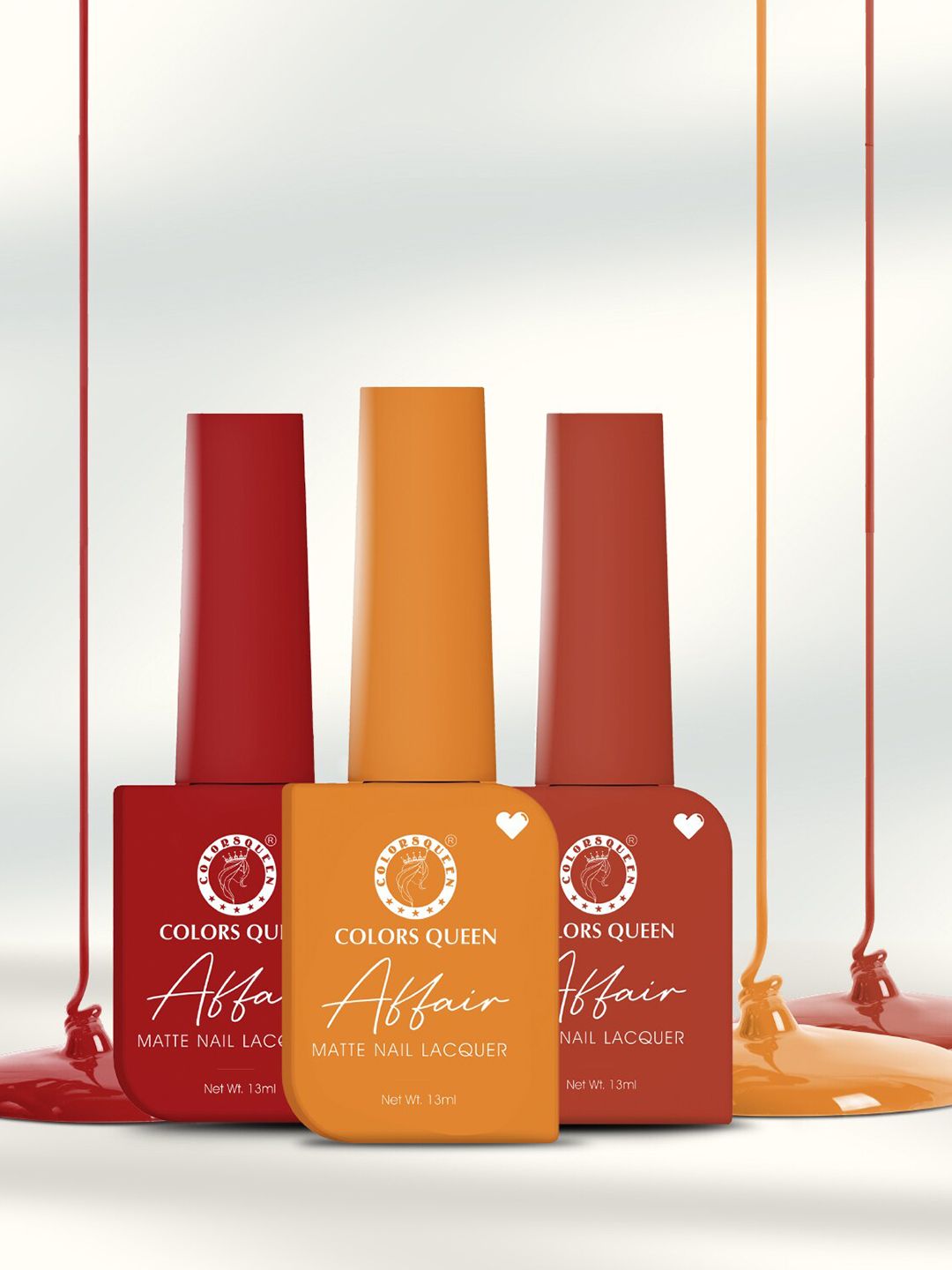 Colors Queen Affair 3-Pcs Matte Nail Lacquer- 13ml Each -Chilli Spice-Sunset-Zesty Delight