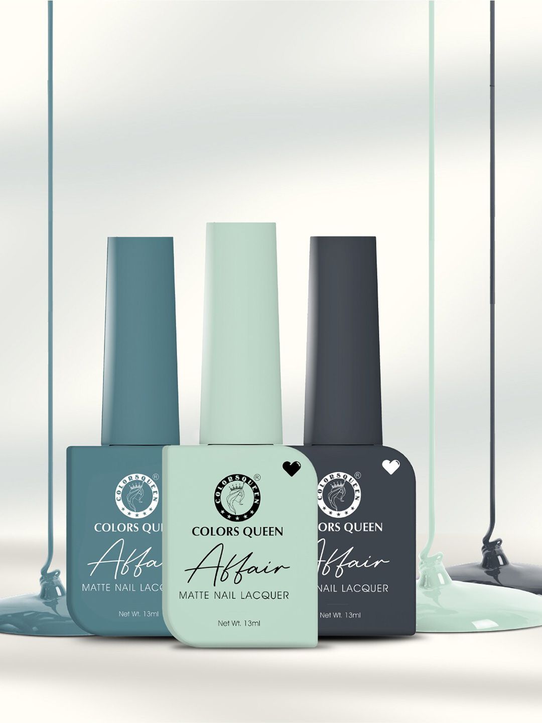 Colors Queen Affair 3-Pcs Matte Nail Lacquer- 13ml Each -Steel Teal-Tame Teal-Frost Grey