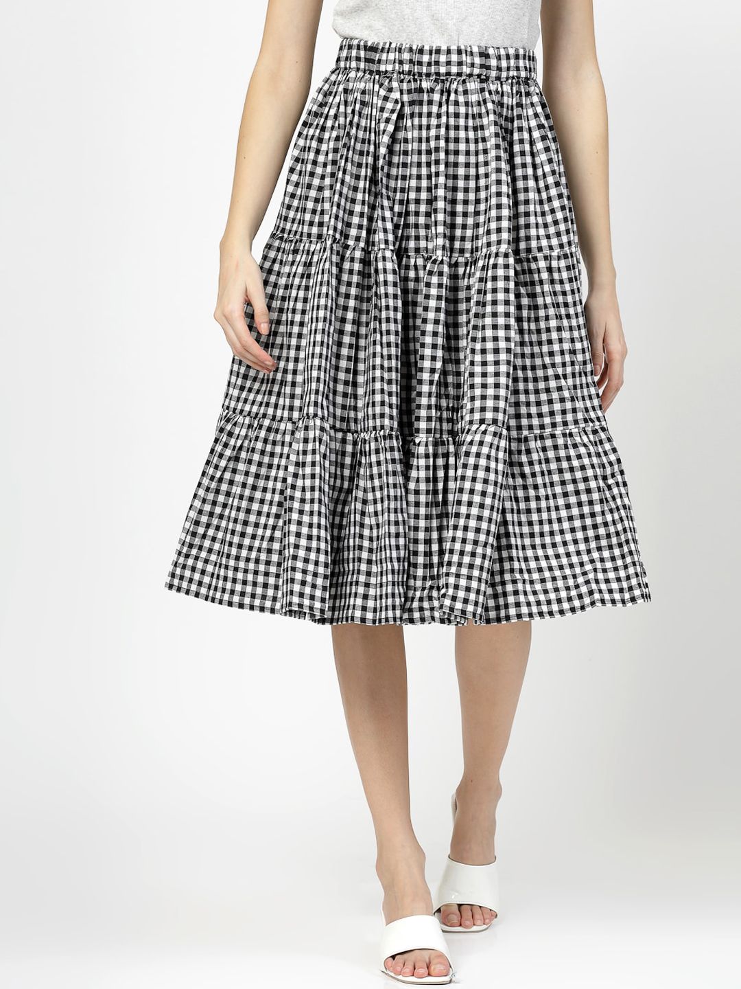 BAESD Checked Tiered Knee-Length skirt Price in India