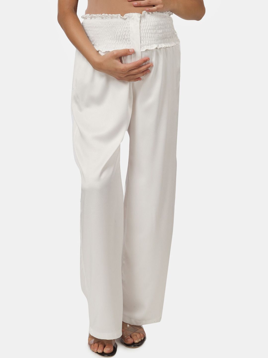 angloindu Women White Loose Fit High-Rise Maternity Trousers Price in India