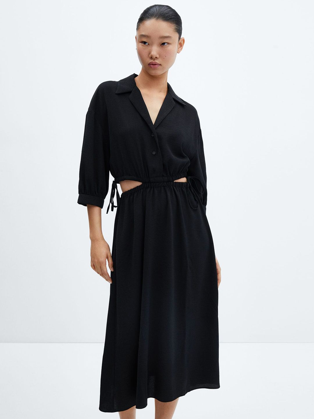 MANGO Cutout with Tie-Up Shirt Midi Dress