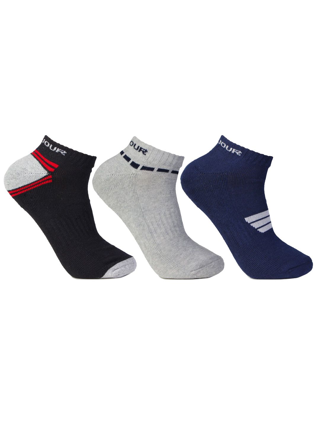 Bonjour Men Pack Of 3 Assorted Cotton Ankle Length Cushioned Socks