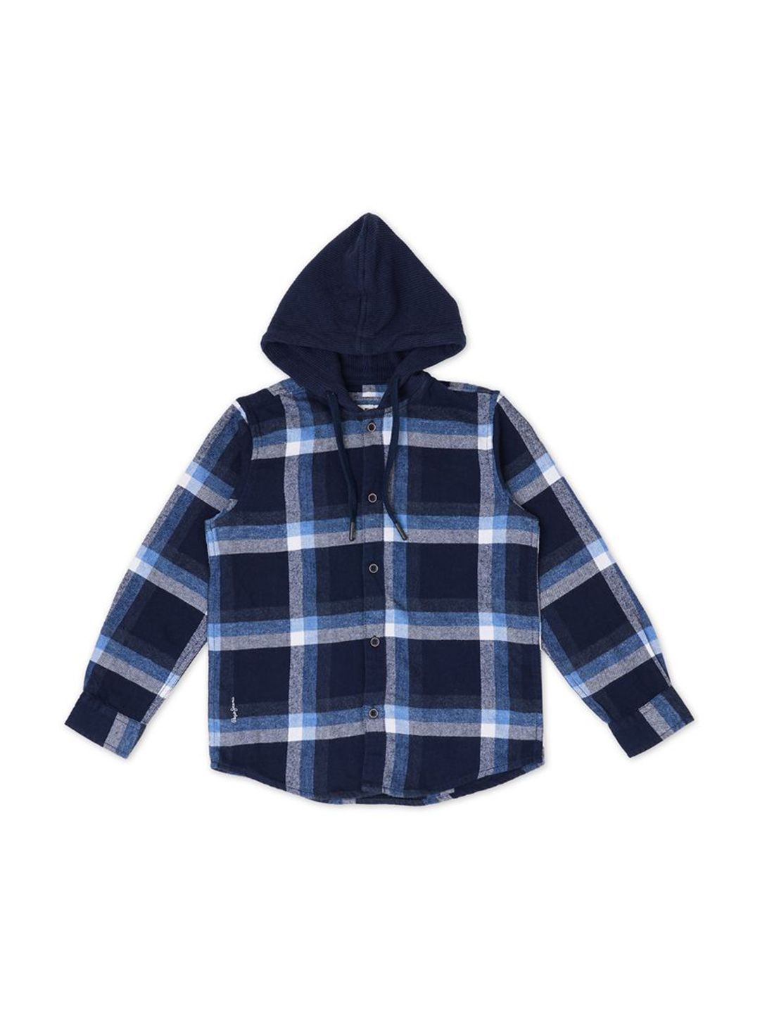 Pepe Jeans Boys Windowpane Checked Hooded Casual Shirt