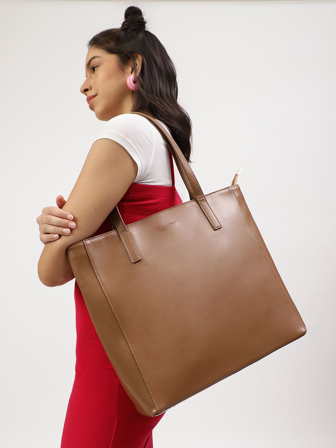 Fastrack Women Tan College Tote Bag Fits Upto 14" Laptop
