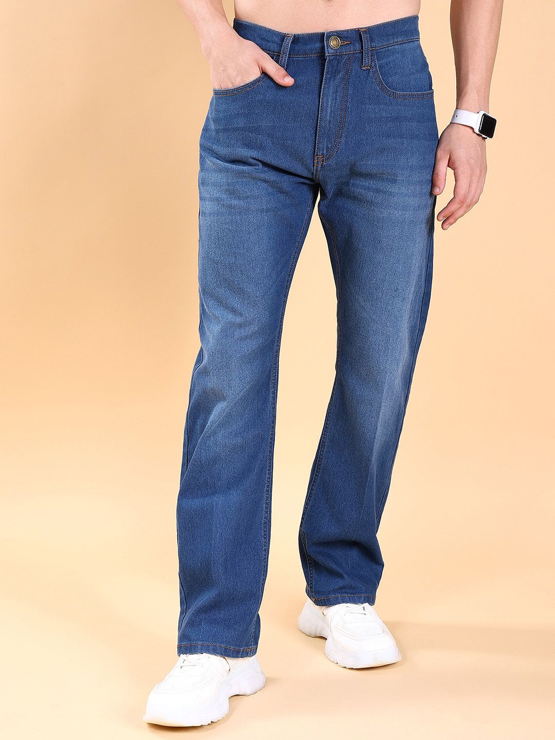 HIGHLANDER Men Blue Straight Fit Mid-Rise Cotton Stretchable Jeans