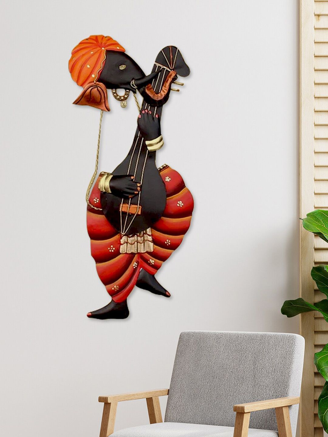 Artisyn Artisyn Lord Ganesha playing Sitar Clay Ethnic Motifs Matte Spiritual Wall Decor-3.9In