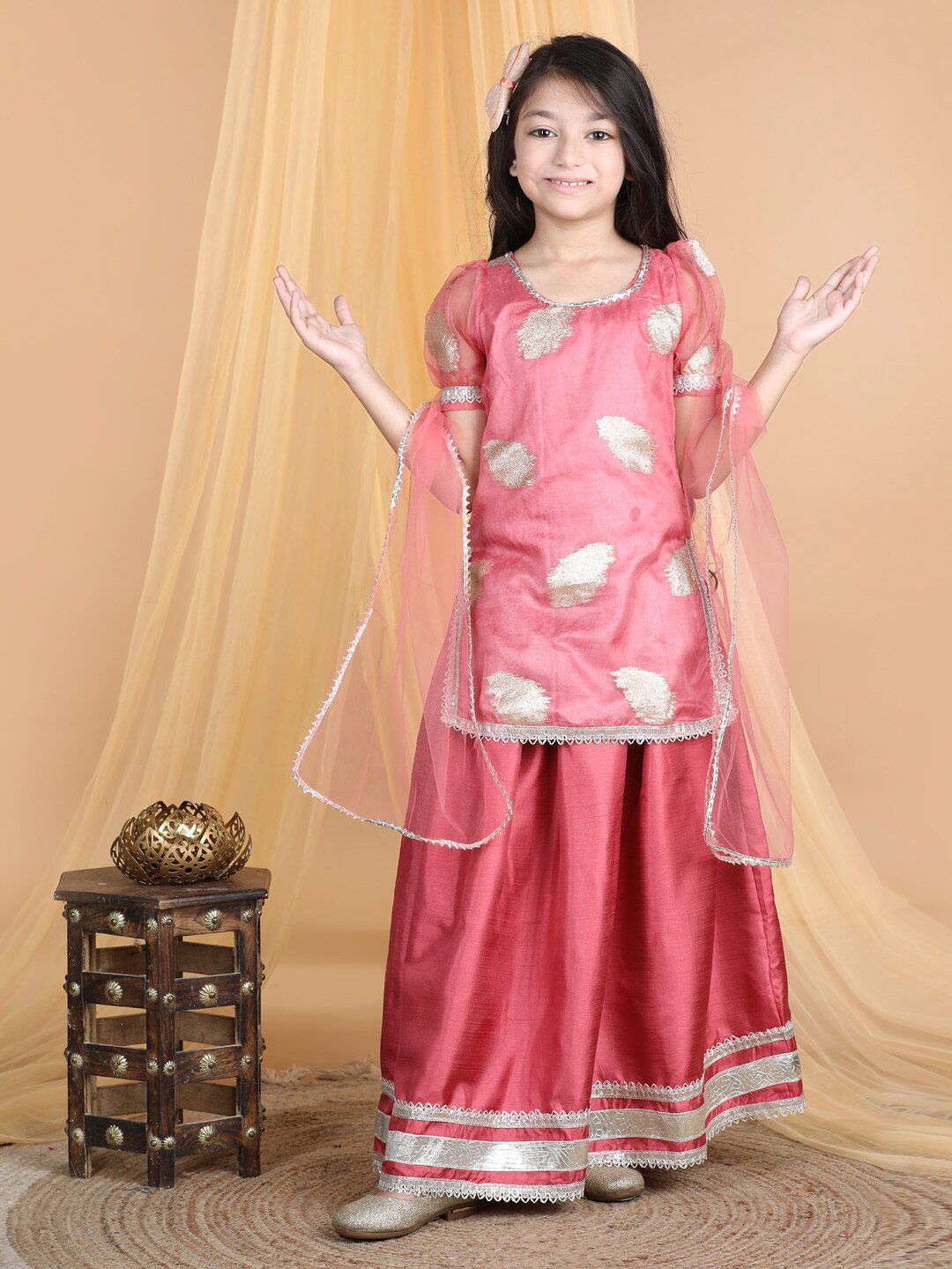 Cutiekins Girls Embroidered Gotta Patti Ready to Wear Lehenga & Blouse With Dupatta Price in India
