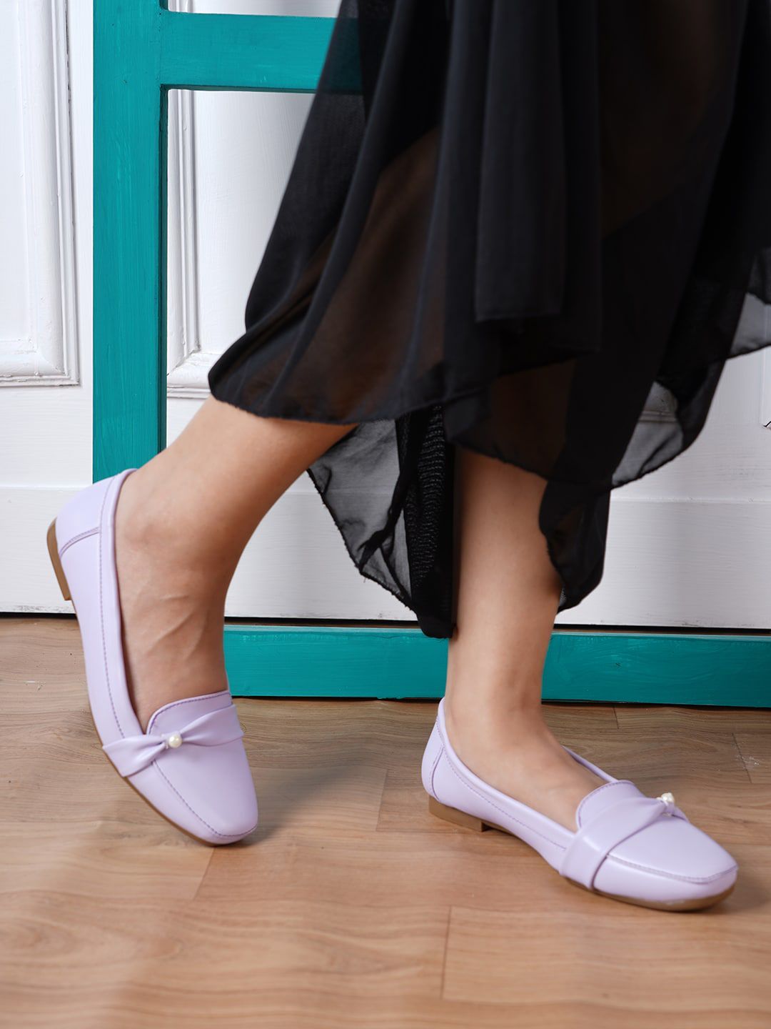 Mast & Harbour Purple Embellished Round Toe Ballerinas