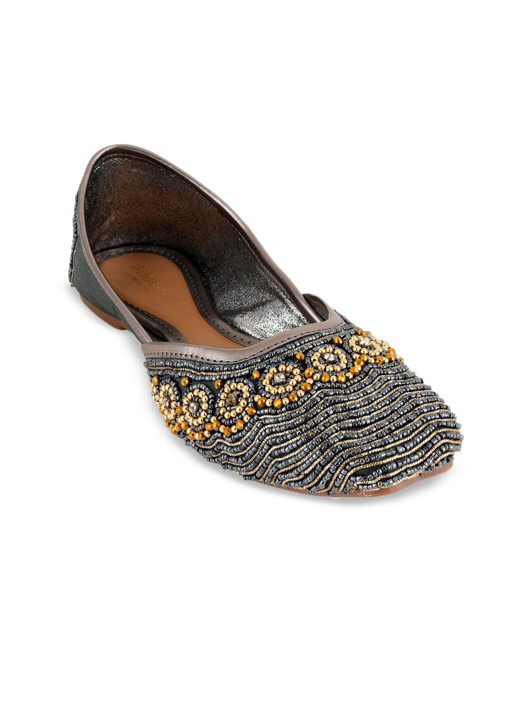 Anouk Grey Ethnic Embellished Square Toe Mojaris Price in India