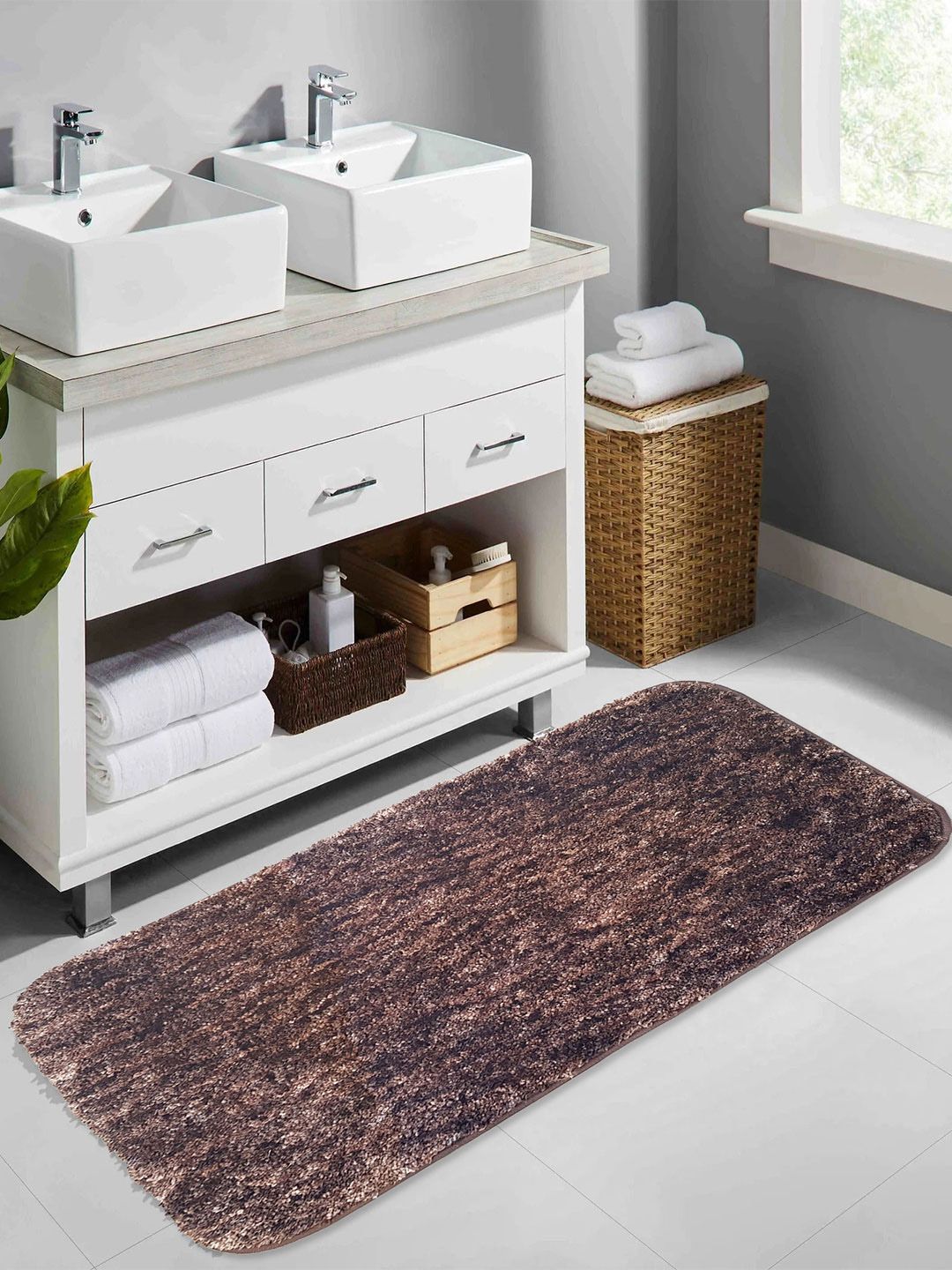 LUXEHOME INTERNATIONAL Hawaii Coffee Brown Anti-Skid Bath Rug