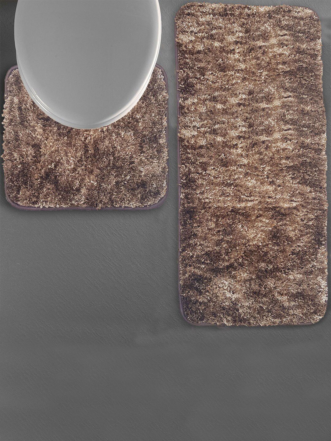 LUXEHOME INTERNATIONAL Hawaii Brown 2 Pieces Anti-Skid Microfibre Bath Rugs & Contour Set