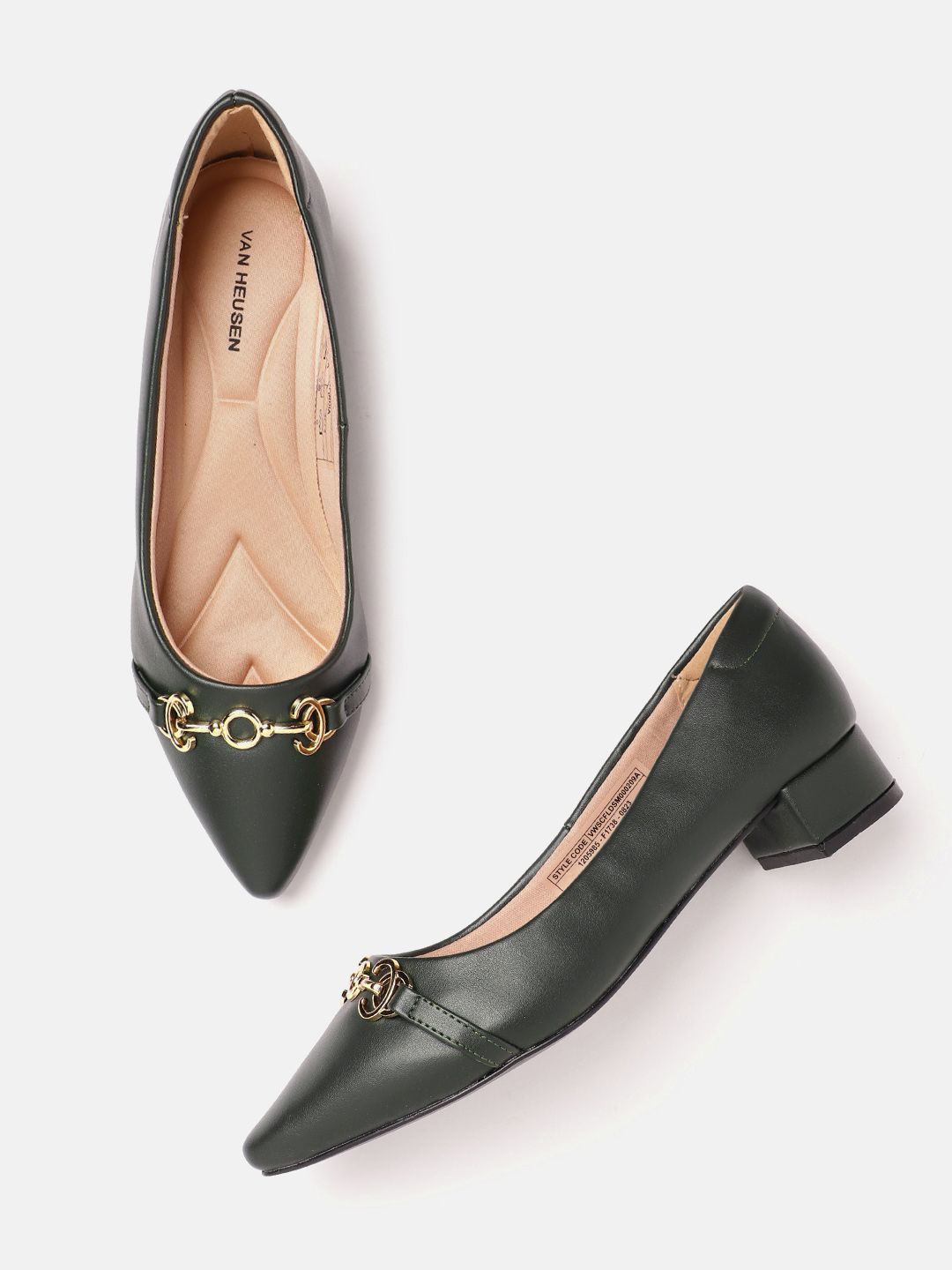Van Heusen Woman Pointed-Toe Block Heel Pumps with Horse-Bit Detail