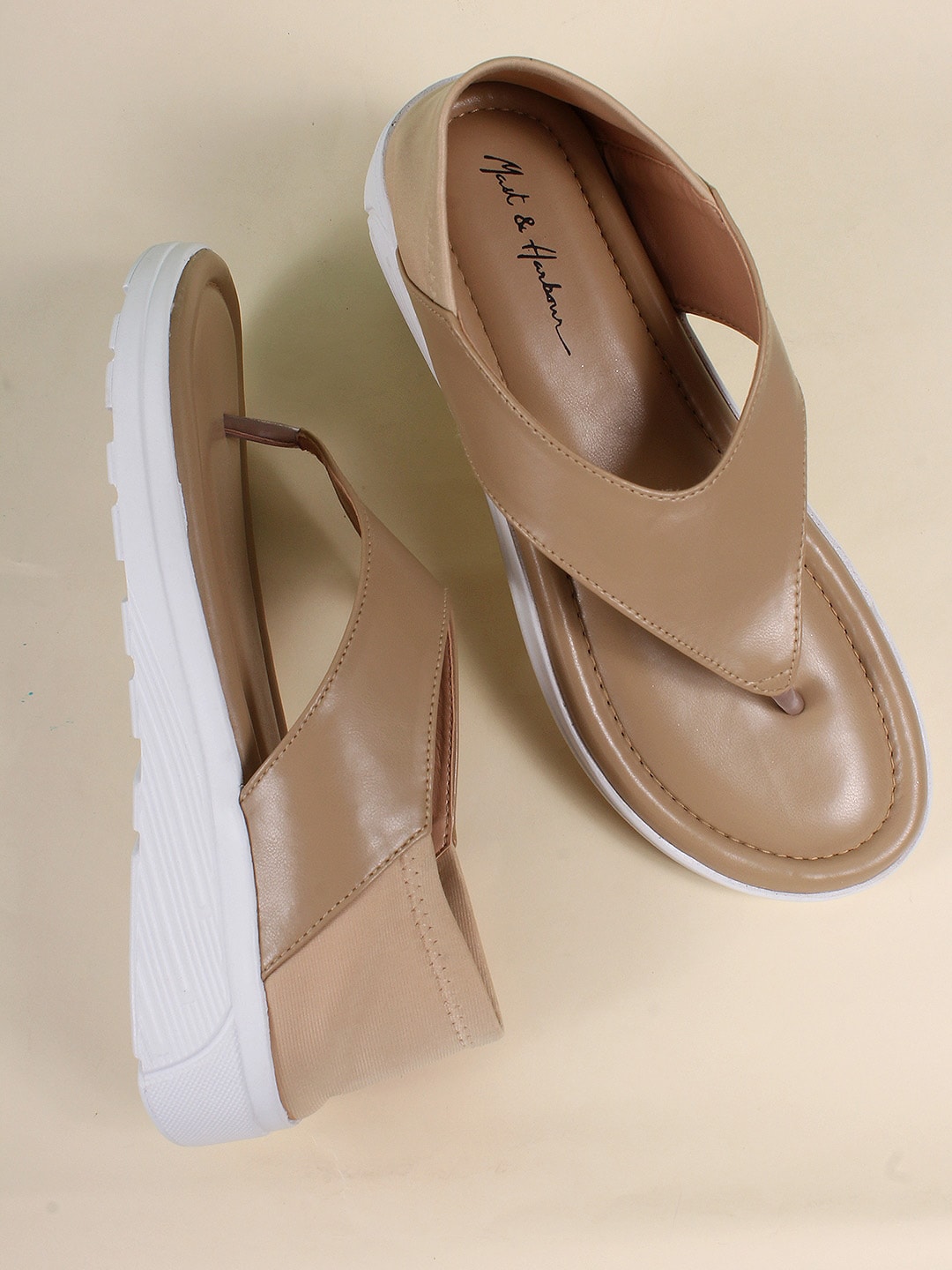 Mast & Harbour Beige Closed Back Open Toe Flats Price in India