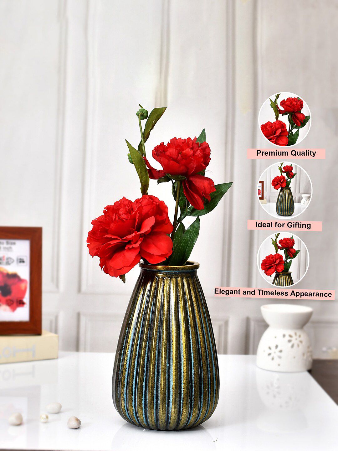 Buy TAYHAA Olive Carved Ceramic Flower Vase - Vases for Unisex