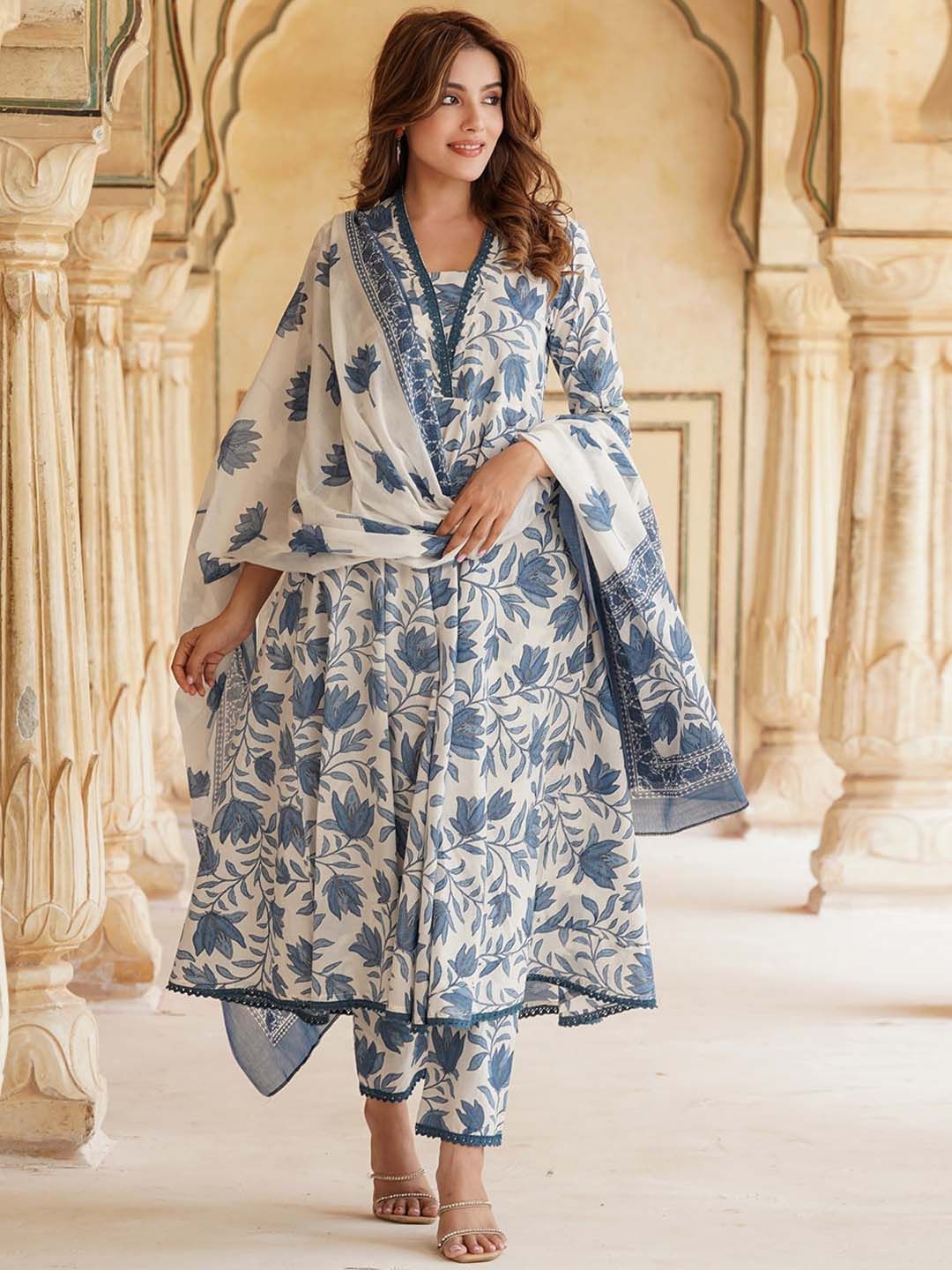Karagwals fab Floral Printed Anarkali Kurta with Trousers & With Dupatta Price in India