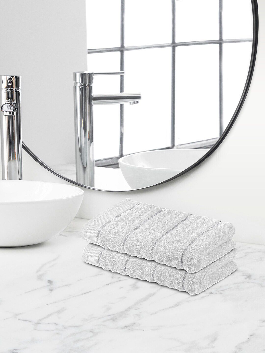 Himeya White 2 Pieces Terry Cotton Anti-Bacterial 550 GSM Reversible Hand Towels