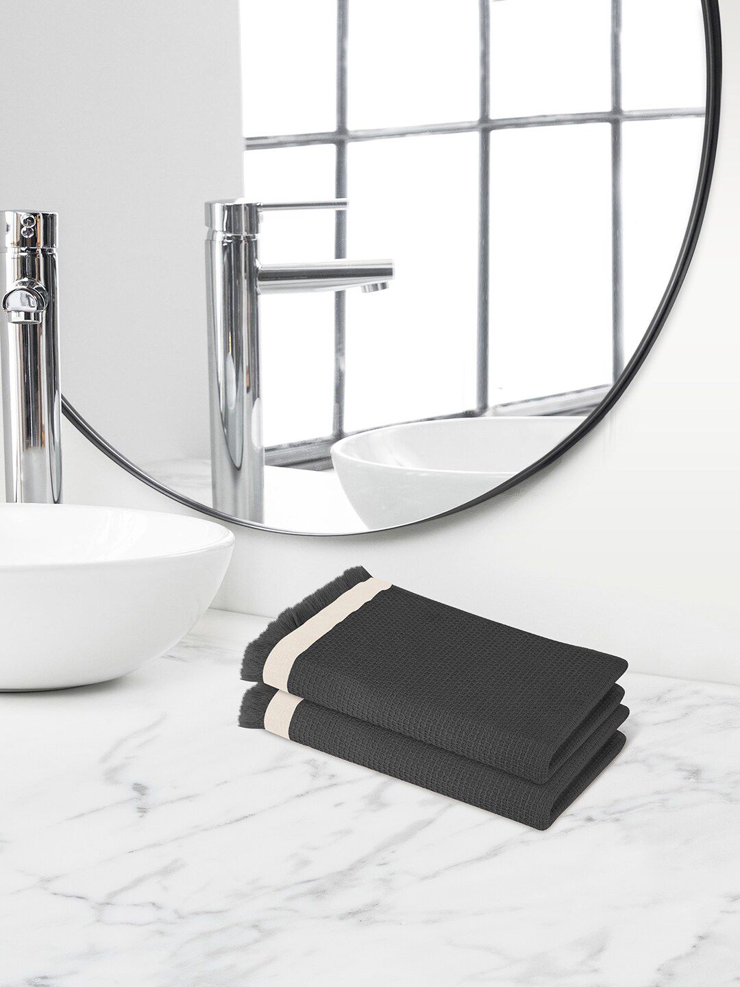 Himeya Grey 2 Pieces Terry Cotton Anti-Bacterial 350 GSM Reversible Hand Towels