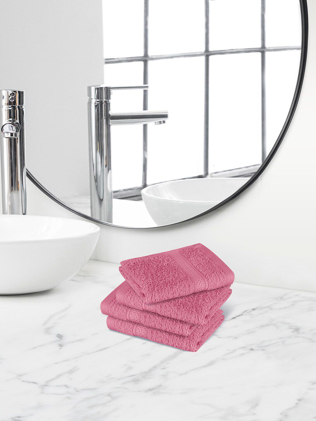 Himeya Pink 4 Pieces & Anti-Bacterial 450 GSM Terry Cotton Reversible Face Towels