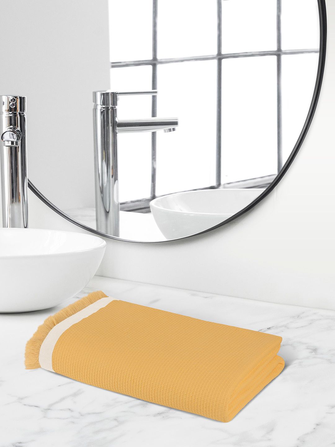 Himeya Yellow & White 350 GSM Pure Cotton Quick Dry Bath Towel