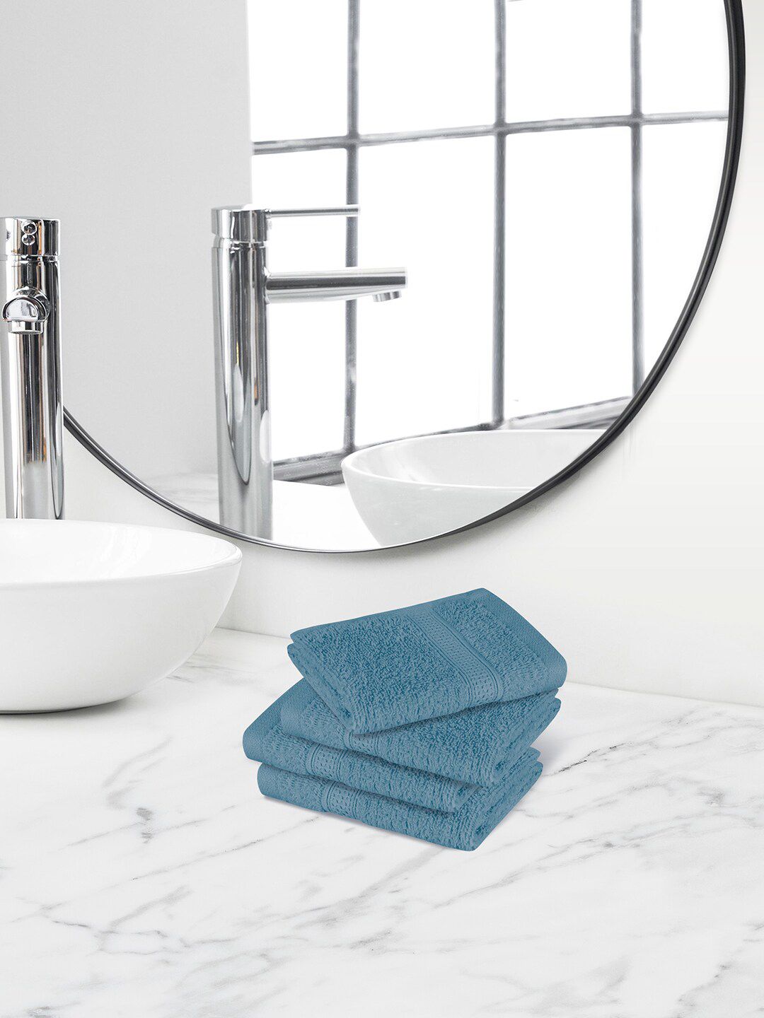 Himeya Blue 4 Pieces Terry Cotton 450 GSM Face Towels